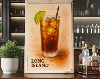 Long Island Iced Tea Poster | Cocktail Wall Art | Retro Bar Print | Digital Download | Long Island Drink Decor | Printable Bar Art