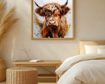 Highland Cow Digital Download Wall Art | Rustic Farmhouse Boho Print | Highland Cattle Poster for Home Decor