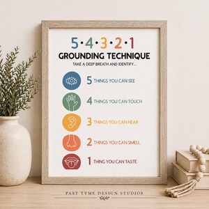 5-4-3-2-1 Grounding Technique Poster | Anxiety Relief Chart | Therapy Office Wall Art | Panic Attack Coping Skills | Mental Health Education