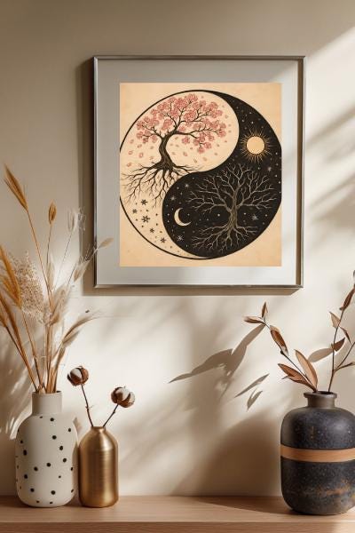Cherry Blossom Yin Yang Digital Download – Sun and Moon Wall Art