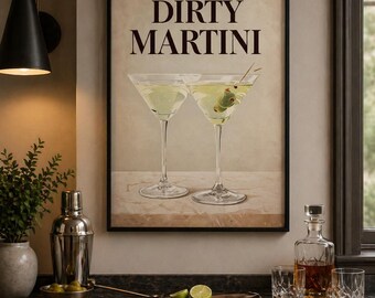 Lámina de Martini Sucio / Póster de Martini / Arte mural de Martini Sucio / Decoración de Martini / Arte de bar vintage / Obra de arte en copa de cóctel / Arte imprimible