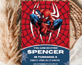 Plantilla editable de invitación de cumpleaños de Spiderman (descarga digital)