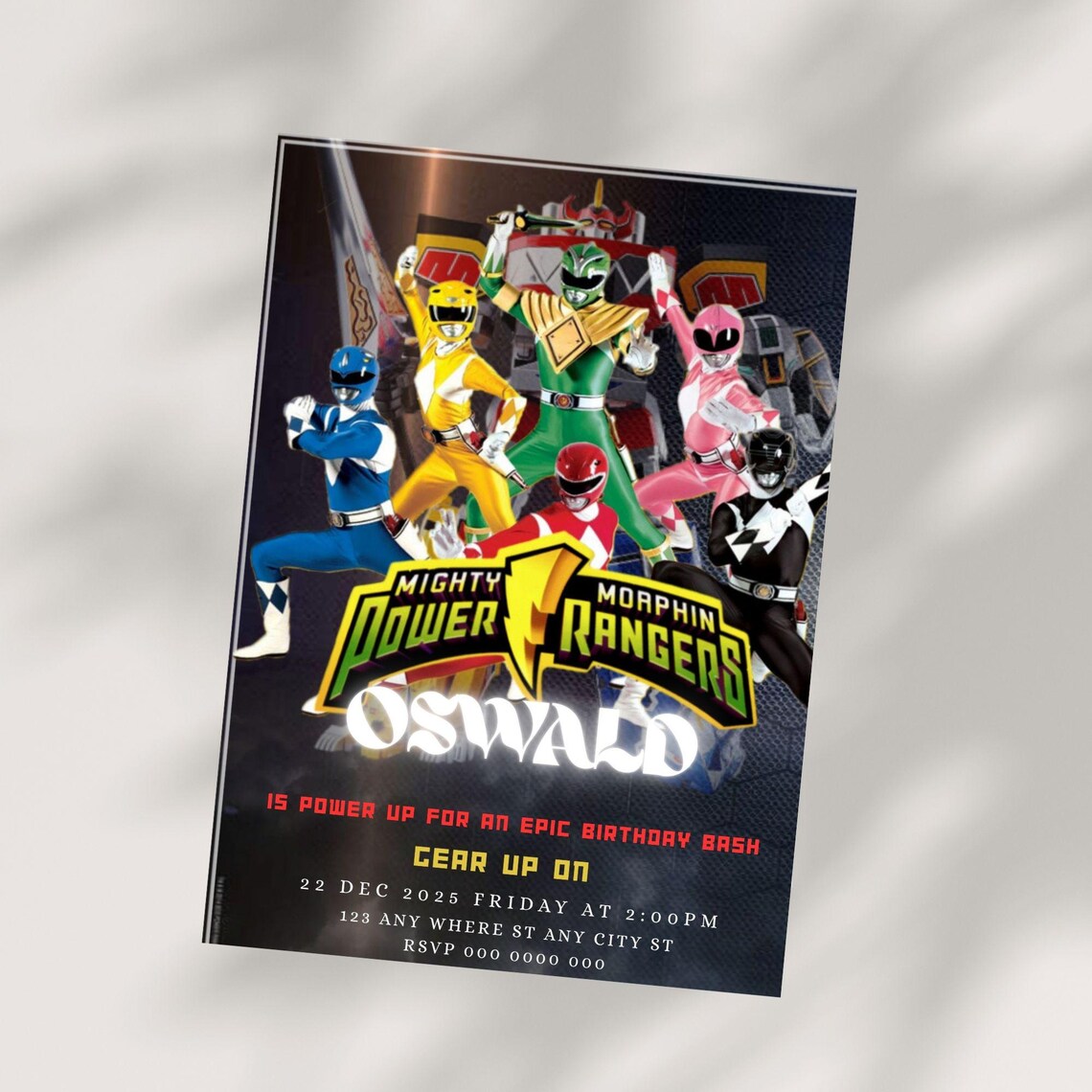Editable Power Rangers Birthday Invitation Template (digital Download ...