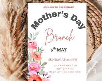 Plantilla editable de invitación para brunch del Día de la Madre (descarga digital)
