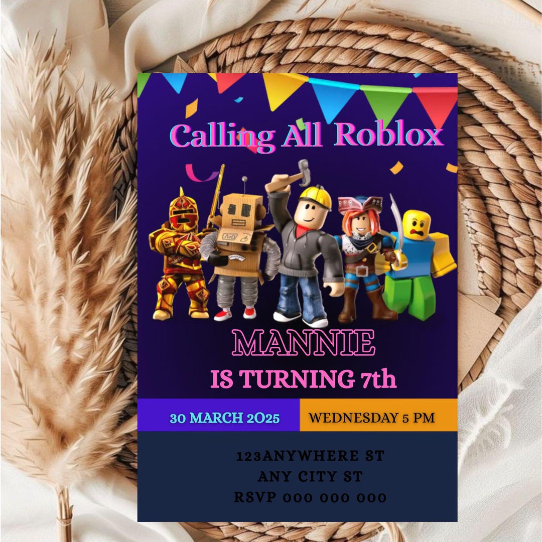 Editable Roblox Birthday Invitation Template (digital Download) - Etsy