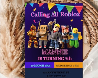 Editable Roblox Birthday Invitation Template (Digital Download)