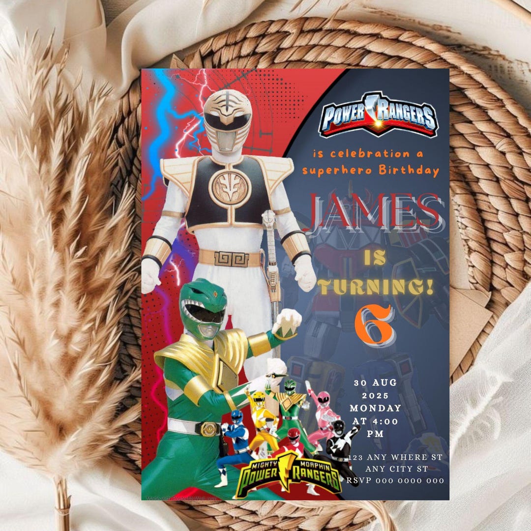 Editable Power Rangers Birthday Party Invitation Template ( 5x7 ...