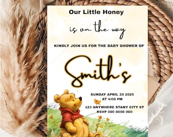 Winnie the Pooh Baby Shower Invitation Template (Editable, Digital Download)