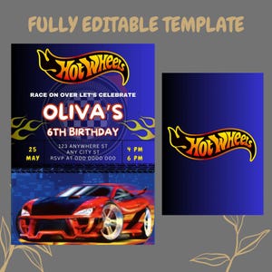 Racing Car Birthday Invitation Template (Editable Canva Template)