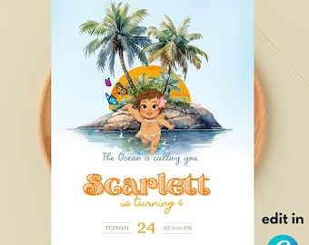 Editable Baby Moana Birthday Invitation Template (5x7 Digital Download)