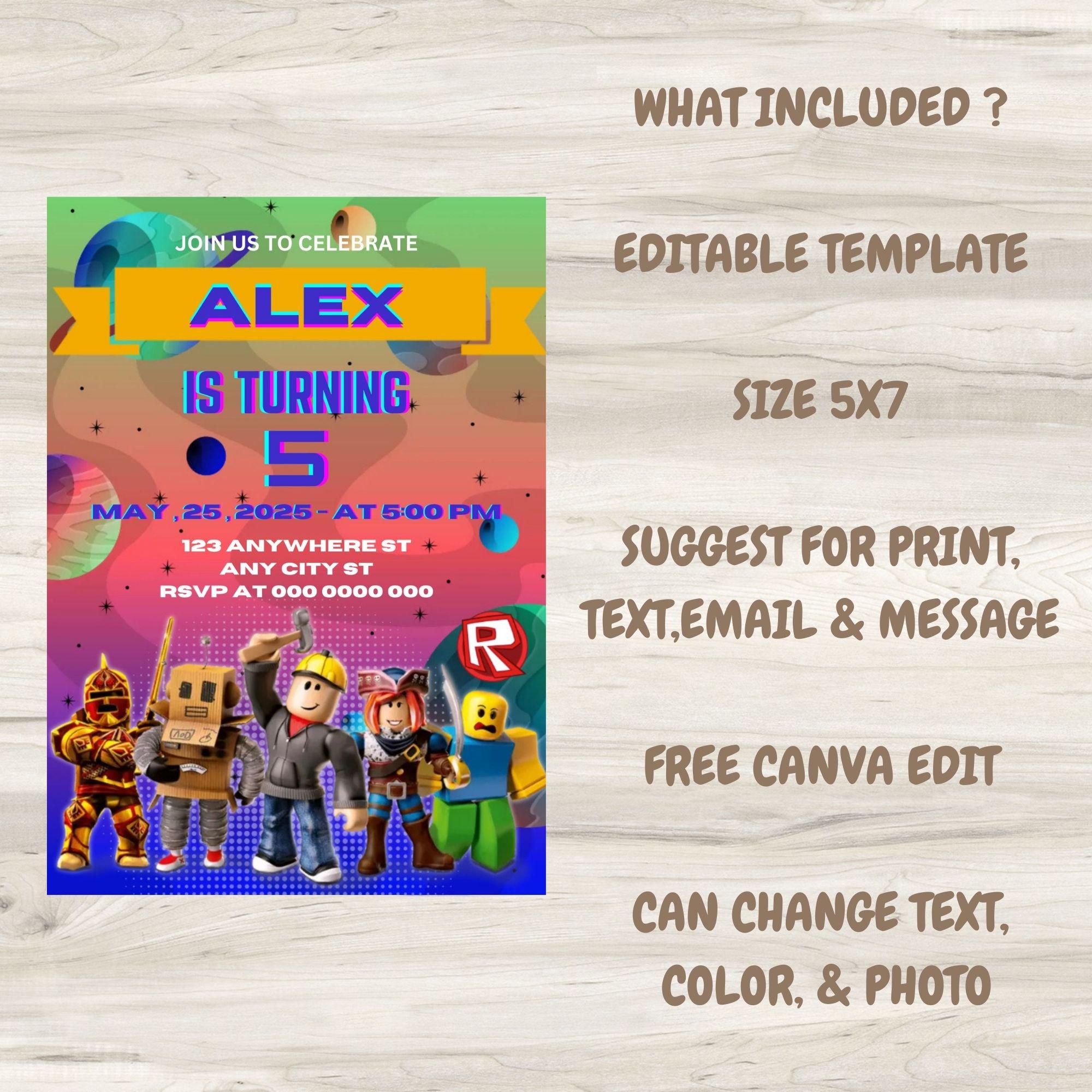 Editable Roblox Birthday Invitation Template (digital Download) - Etsy