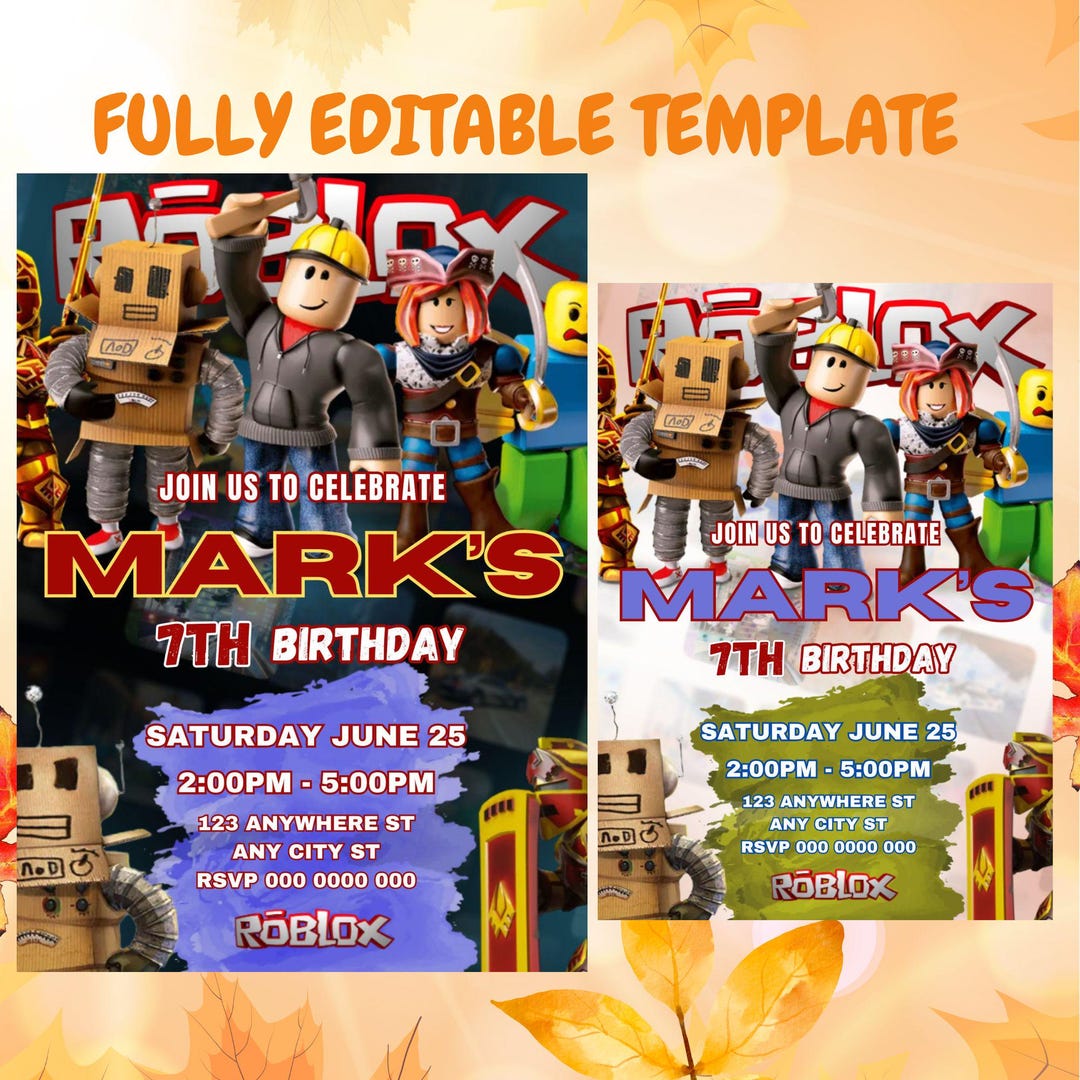 Editable Roblox Birthday Invitation Template (digital Download) - Etsy