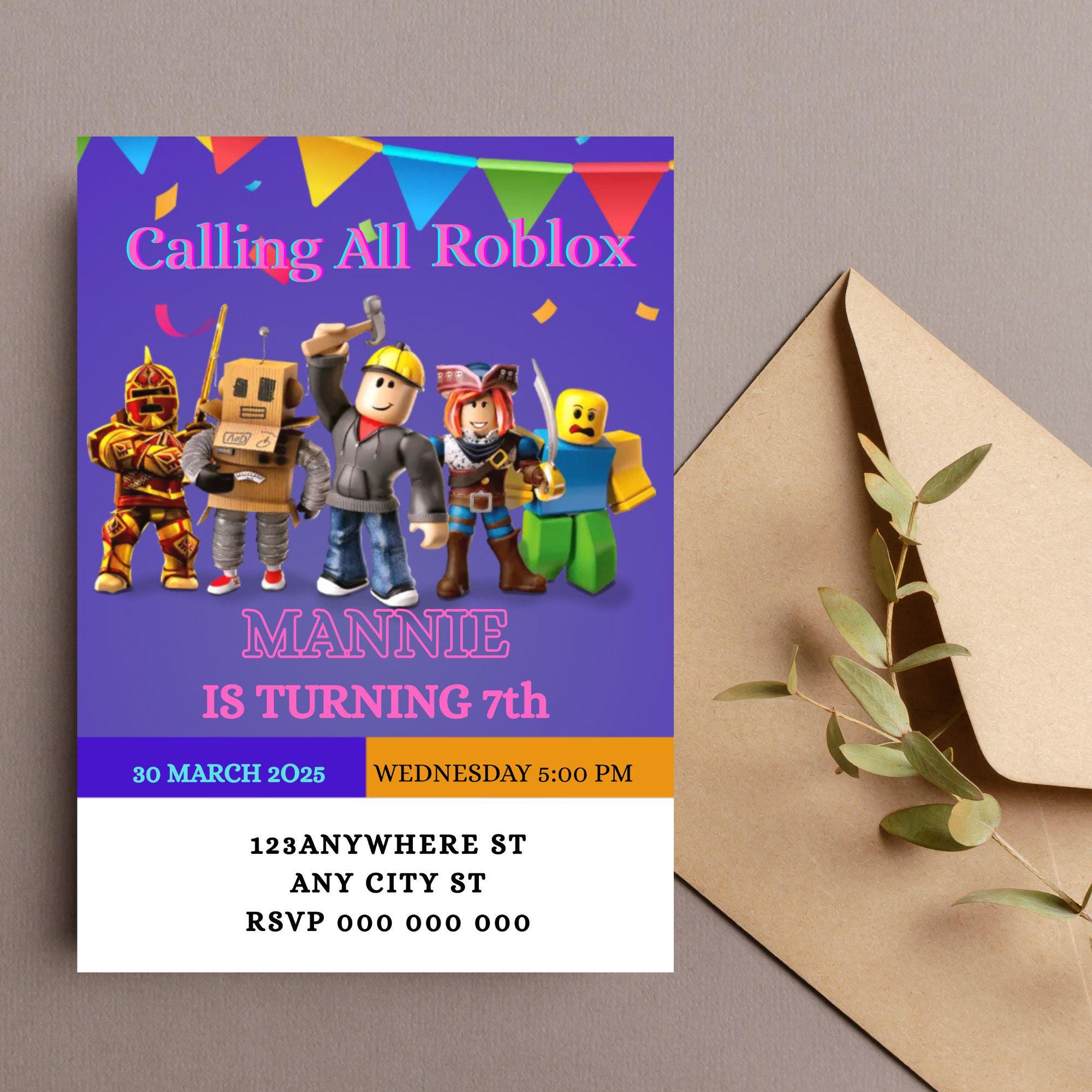 Editable Roblox Birthday Invitation Template (digital Download) - Etsy