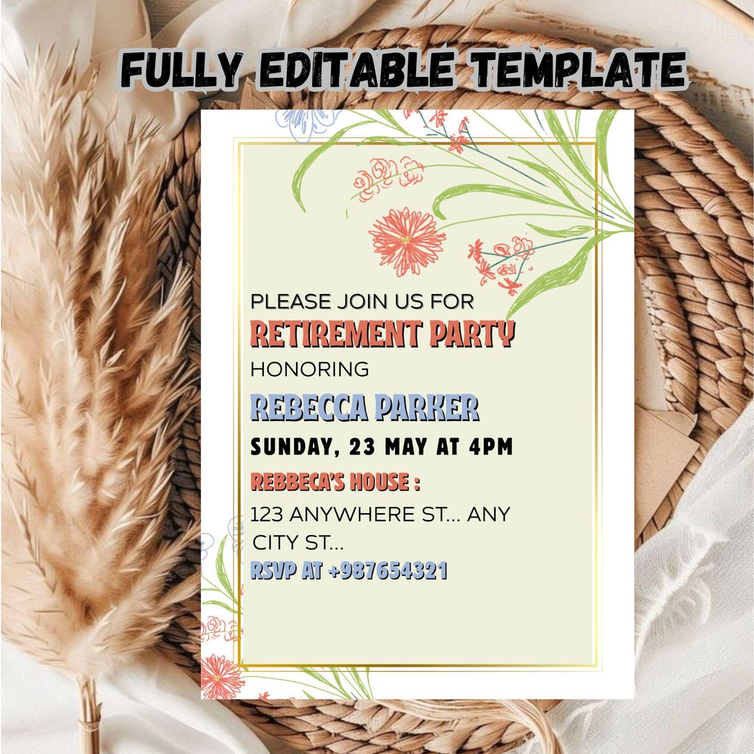 Editable Retirement Party Invitation Template: Elegant Dinner Invite ...