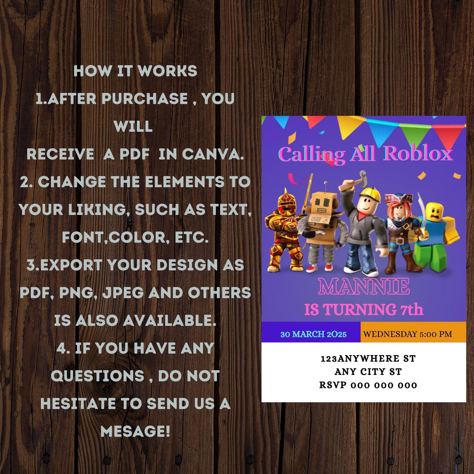 Editable Roblox Birthday Invitation Template (digital Download) - Etsy