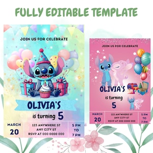 Editable Stitch Theme Birthday Party Invitation Template / Editable Kids Birthday Invitation Template / Digital Invitation