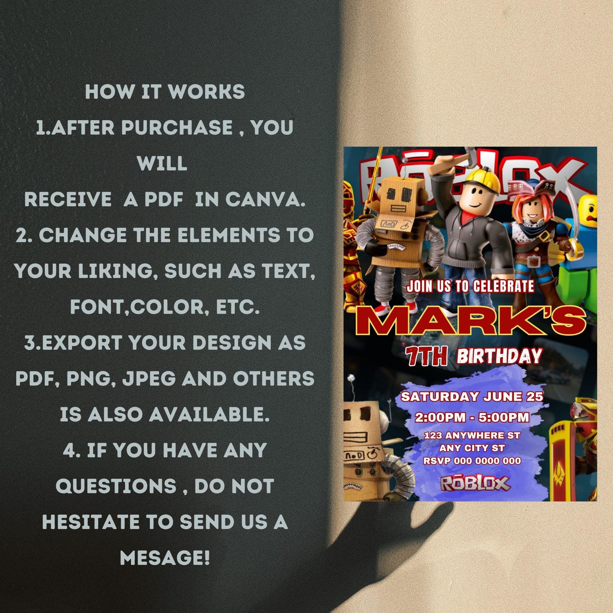Editable Roblox Birthday Invitation Template (digital Download) - Etsy