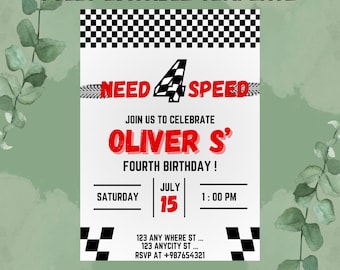 Plantilla editable de invitación de cumpleaños de Need 4 Speed (descarga digital)
