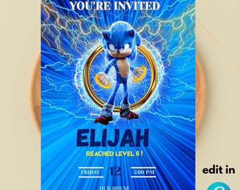 Editable Sonic Birthday Invitation Template: Canva DIY (5x7) (Digital Download)