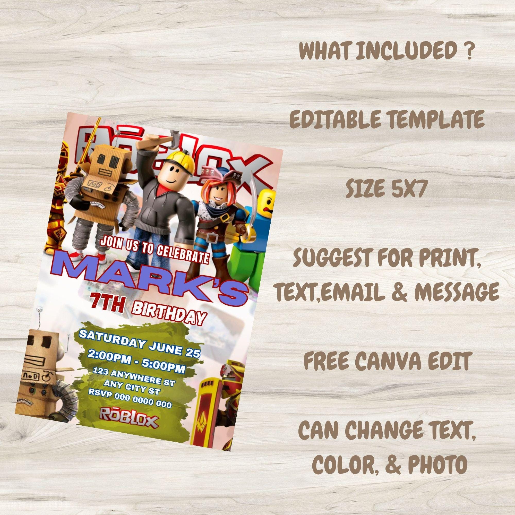 Editable Roblox Birthday Invitation Template (digital Download) - Etsy