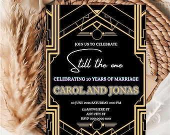 10th Anniversary Invitation: Art Deco Style, Editable Template (Digital Download)