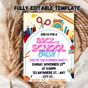 Editable Kids Back to School Party Invitation Template (5x7 Digital Download)