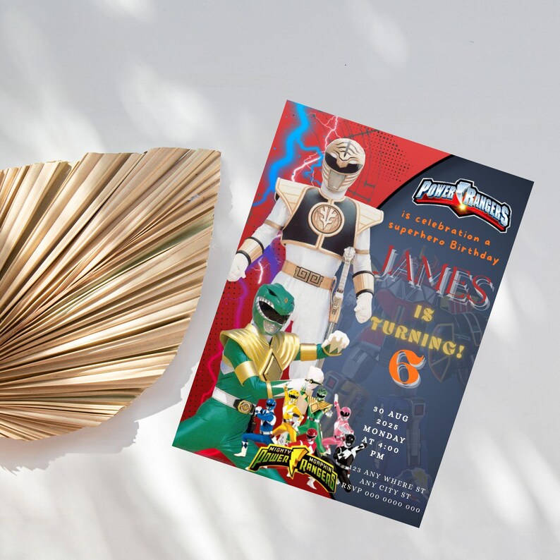 Editable Power Rangers Birthday Party Invitation Template ( 5x7 ...