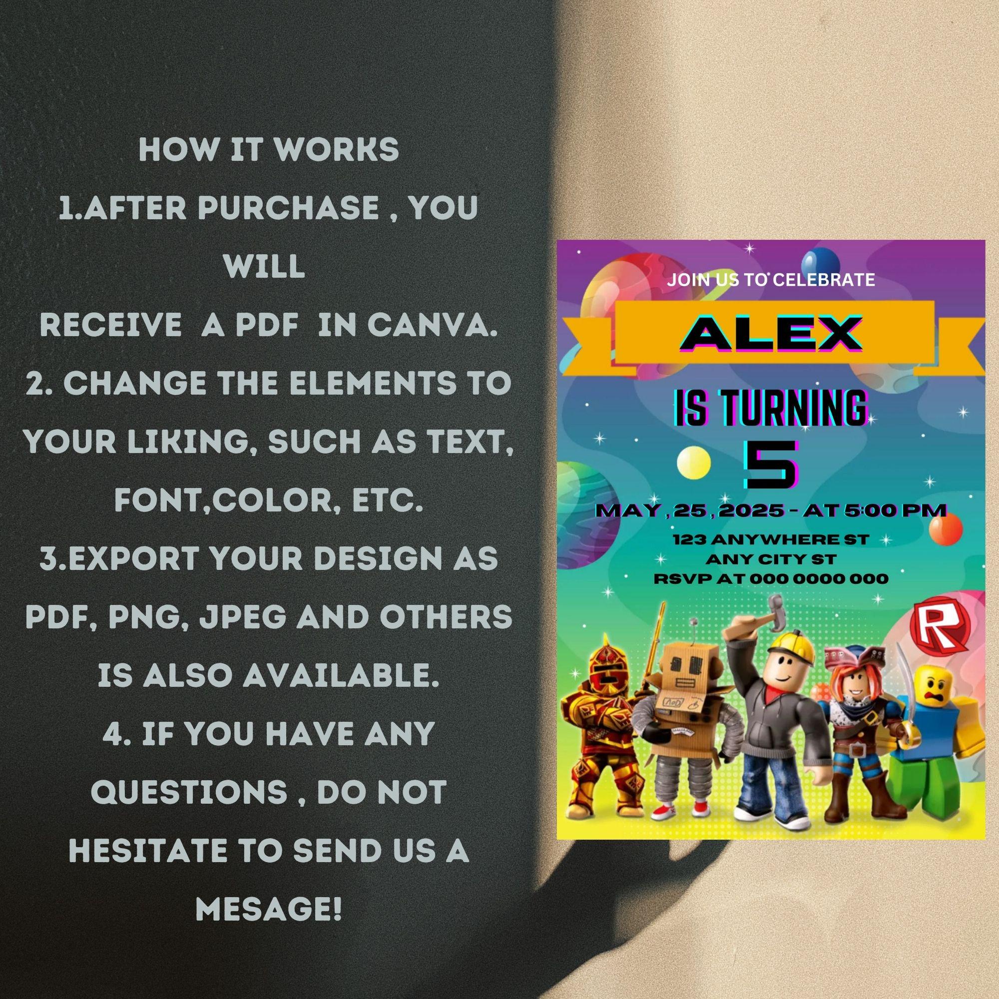 Editable Roblox Birthday Invitation Template (digital Download) - Etsy