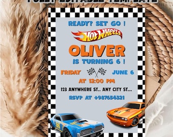 Editable Hot Wheels Birthday Invitation Template: Racing Car Party (Digital Download, 5x7 PDF)