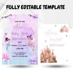 Editable Fairy First Birthday Invitation Template (Digital Download)