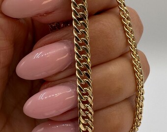 18K Solid Gold Miami Cuban Chain Necklace, 5mm Curb Link Design- NIK GOLD
