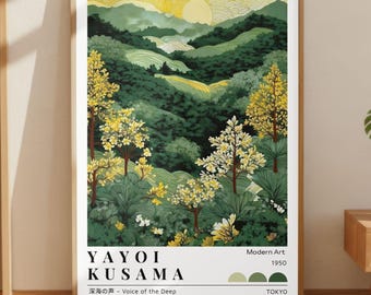 Yayoi Kusama Voice of the Deep Landscape Poster, Green Nature Wall Art, Modern Japanese Mountain Print, Contemporary Botanical Decor