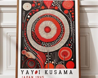 Yayoi Kusama Poster - Japanische Kunst, Rote Punkte Poster - Moderne Pop Art Wanddekoration, Japandi Wandkunst, Hoime Wandkunst