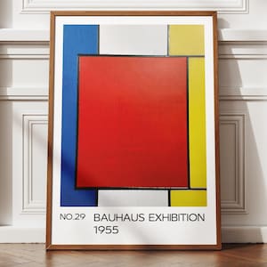 Bauhaus Style Geometric Poster – Abstract Modern Art Print, Minimalist Mid Century Wall Art, Primary Color Blocks, Home Wall Decor