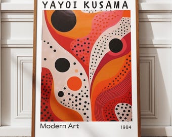 Yayoi Kusama Poster - Japanische Kunst, Rote Punkte Poster, Moderne Pop Art Wanddekoration, Polka Dot Druck, Japandi Wandkunst, Hoime Wandkunst