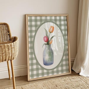 Vintage Tulips Illustration Print, Floral Wall Art, Shabby Chic Pink Flowers Print, Minimal Botanical Poster, Digital Cottagecore Home Decor