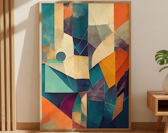 Abstracte geometrische muurkunst, moderne poster met kleurblokken, abstracte print uit het midden van de eeuw, hedendaagse interieurkunst