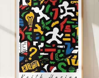 Keith Haring Humanism Poster, Pop Art Wall Print, Bold Graphic Contemporary Art, Colorful Pattern Artwork, Modern Home Decor Gift, Statement