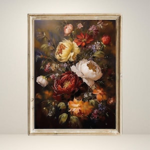 Vintage Autumn Floral Print | Dark Fall Flower Painting | Moody Botanical Room Decor | Thanksgiving Printable Wall Art | Digital Download