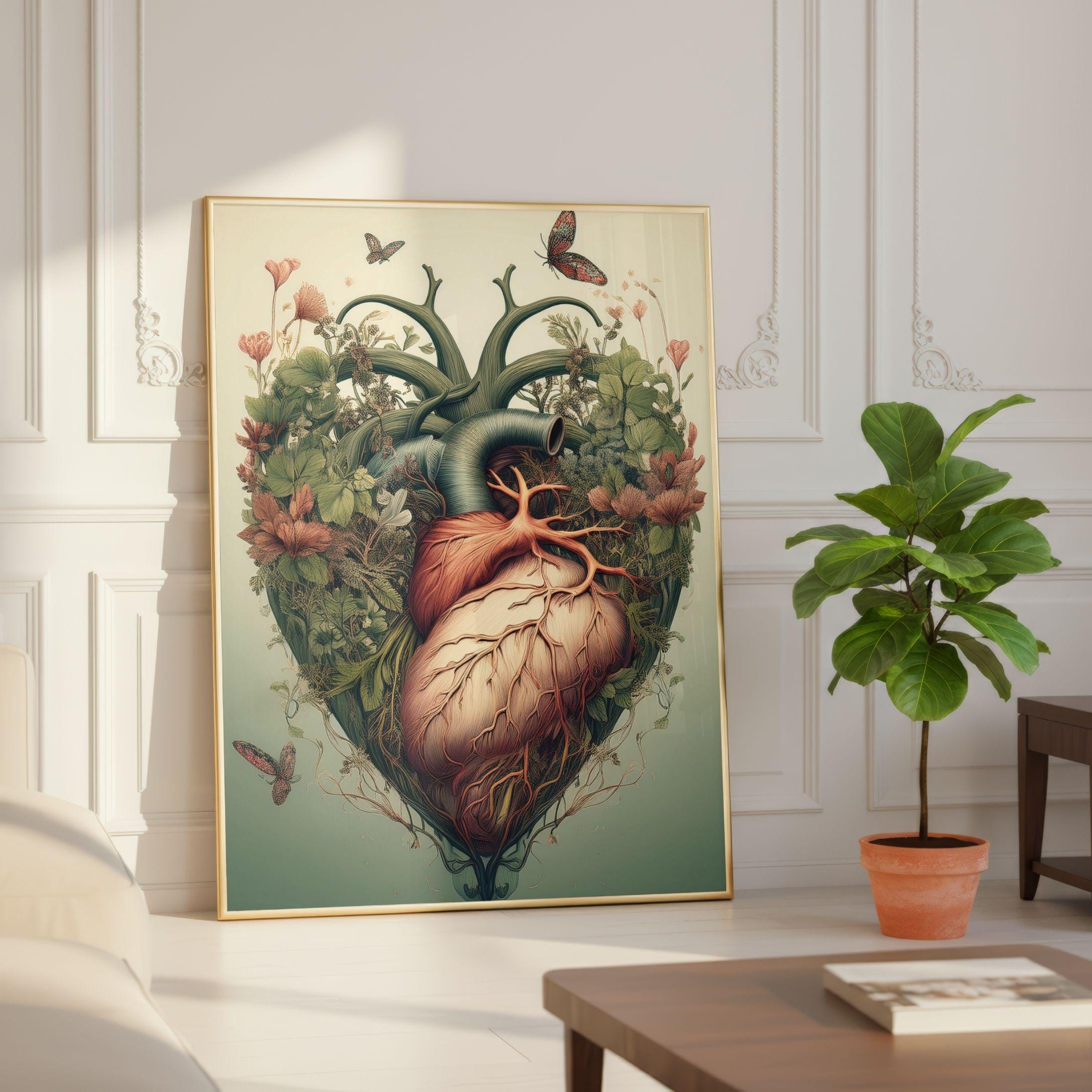Botanical Anatomy Heart Art Print, Floral Heart Illustration - Etsy