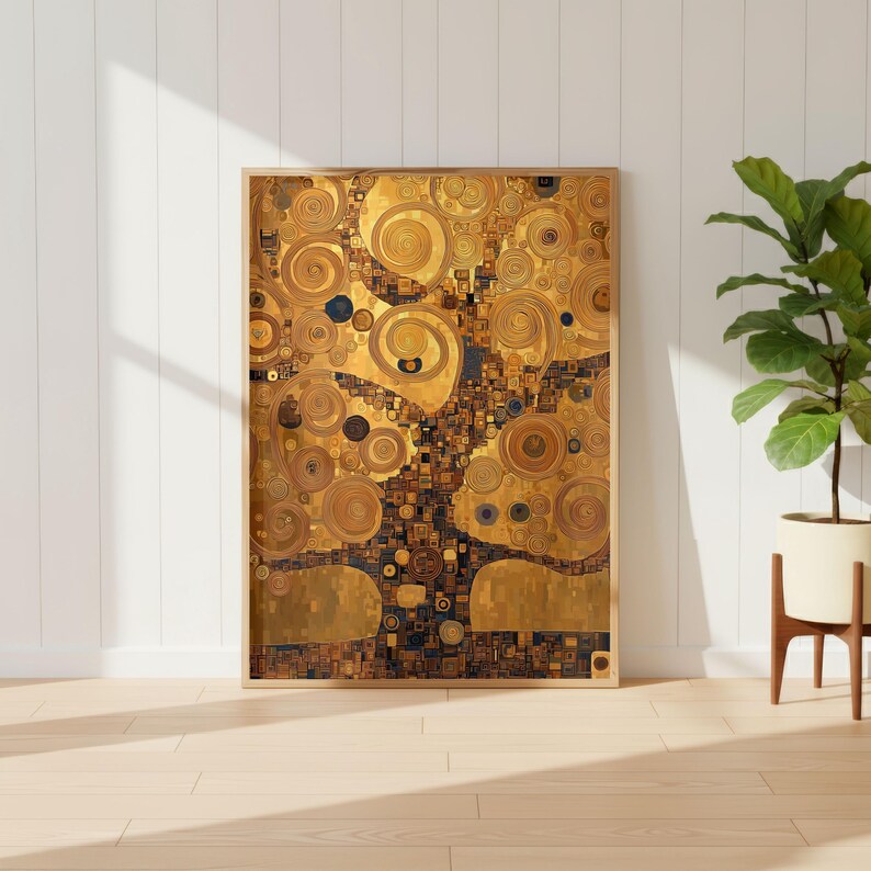 Gustav Klimt Inspired Tree of Life Poster, Golden Abstract Art Print ...