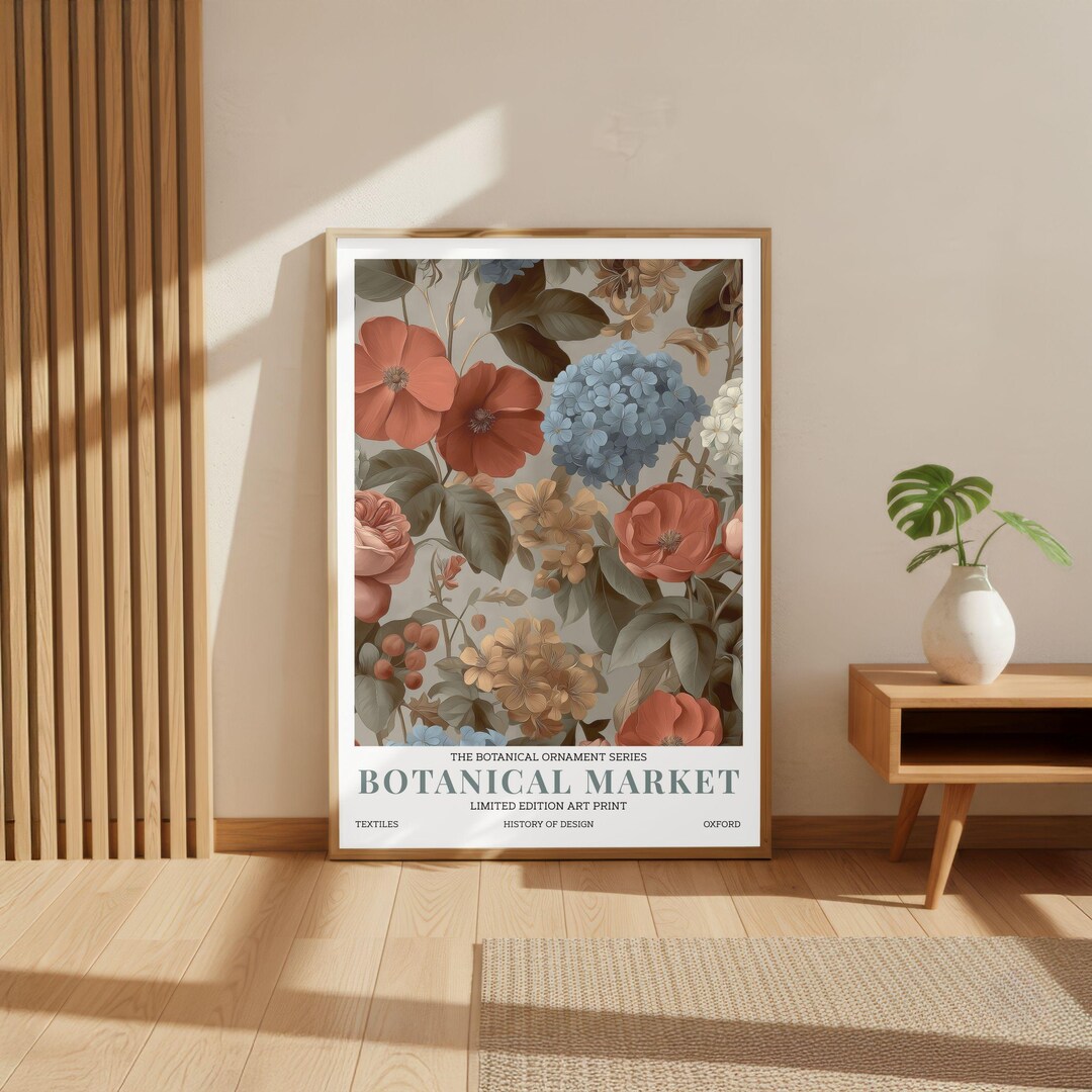 Botanical Market Vintage Floral Poster Print, Cottagecore Wall Art ...