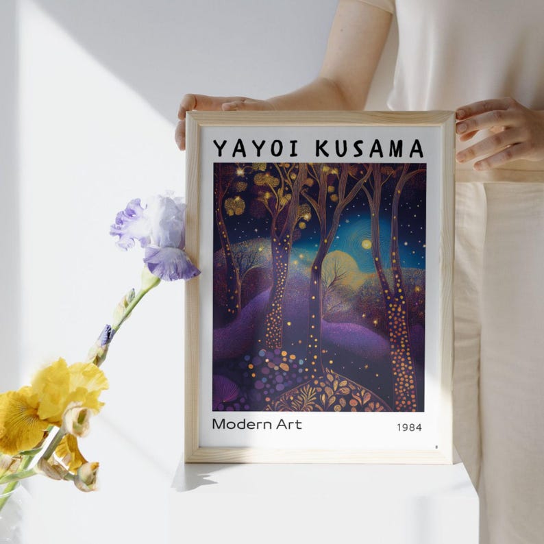 Yayoi Kusama Night Forest Poster, Purple Teal Japanese Art Print ...