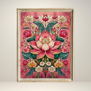 Lotus Print Indian Folk Art Traditional Indian Lotus Printable Wall Art Indian Vintage Pichwai Painting Lotus Poster DIGITAL DOWNLOAD Decor