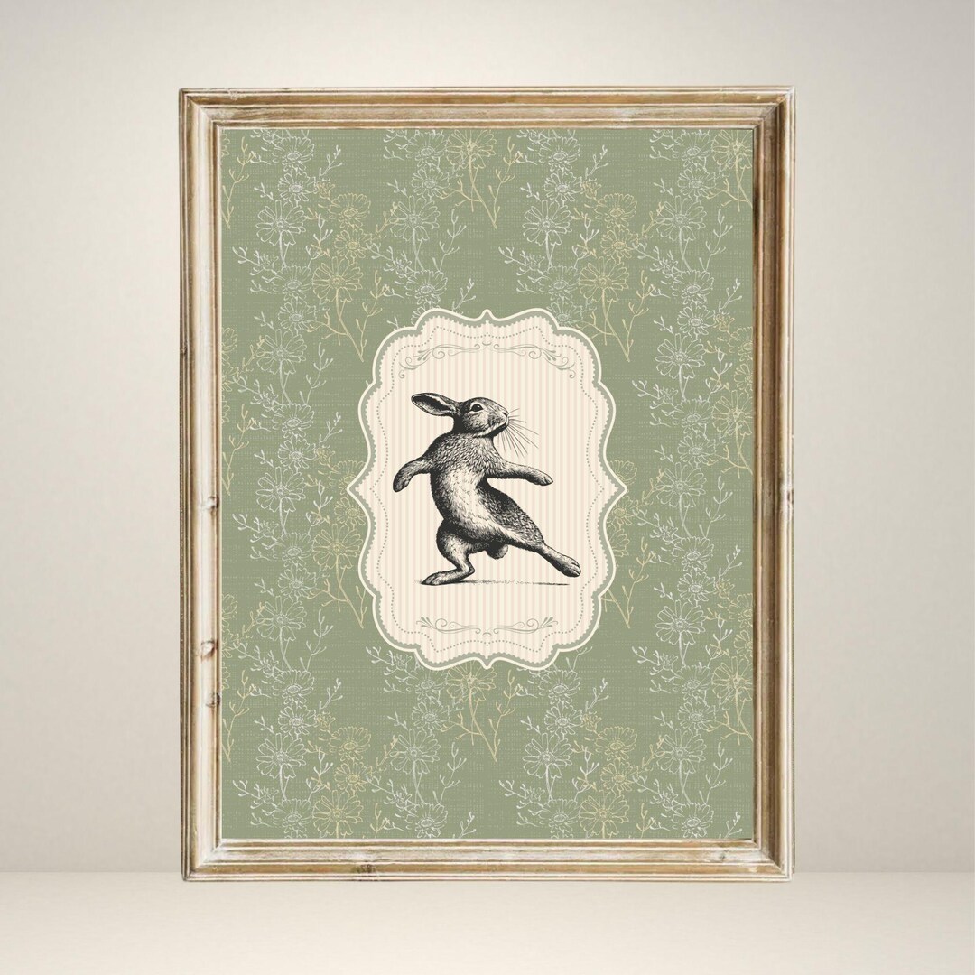 Vintage Rabbit Poster, Sage Green Floral Wall Art, Cottagecore Nursery ...