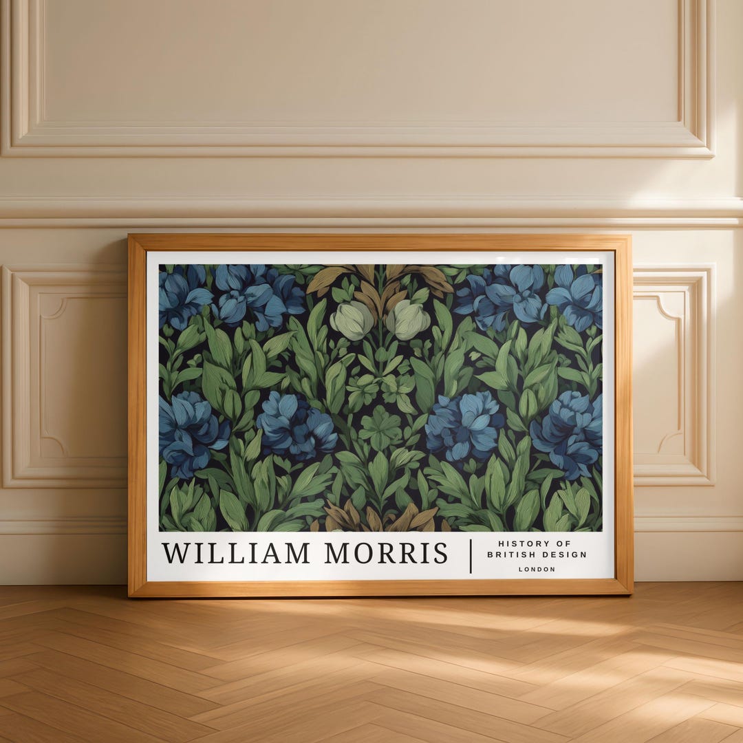 William Morris Blue Floral Poster, Dark Botanical Wall Art Print ...