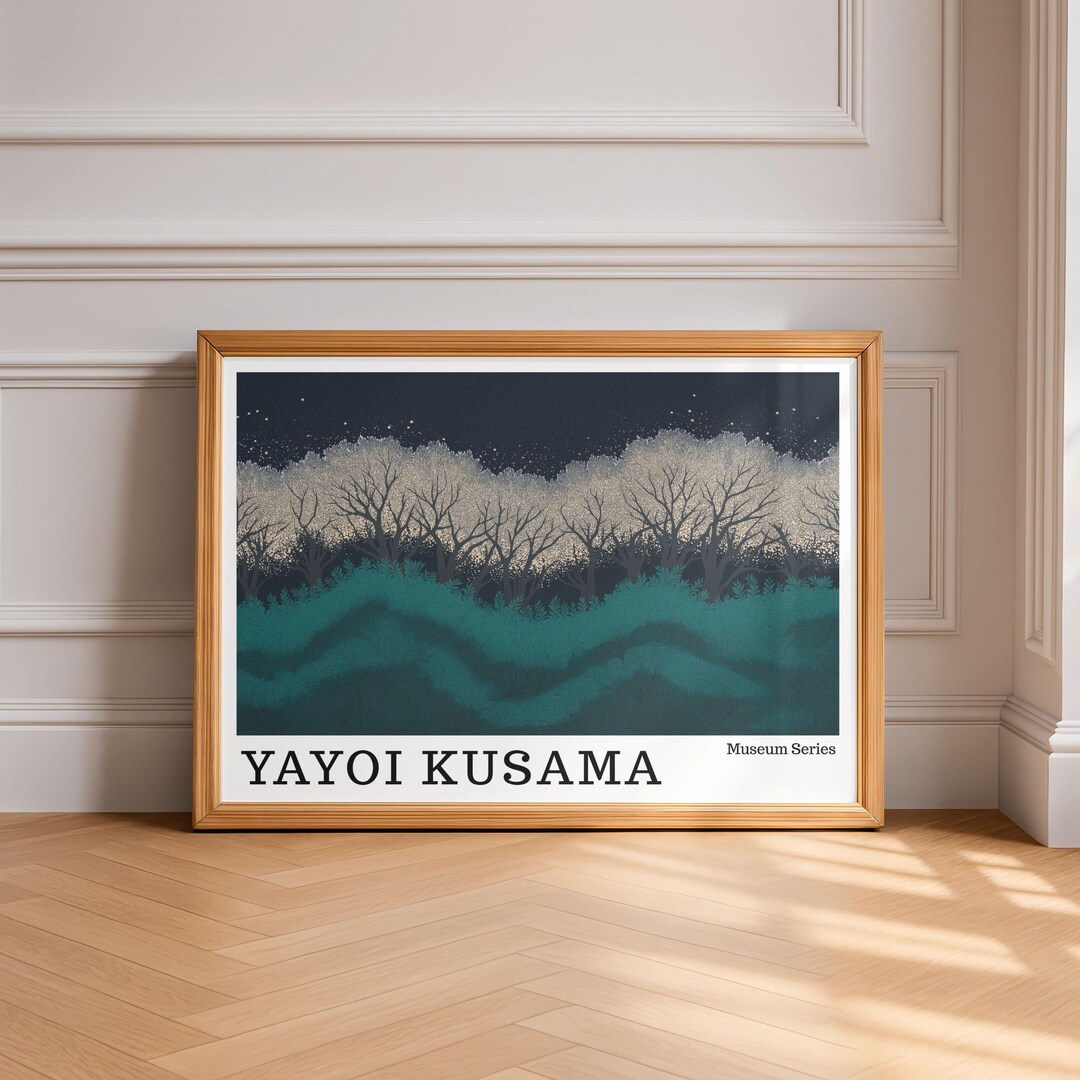 Yayoi Kusama Inspired Night Forest Poster, Starry Landscape Wall Art ...