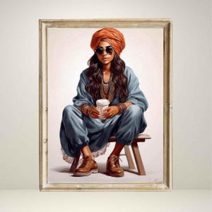 Modern Indian Woman Sitting Art Indian Pop Desi Women Sitting Art Kitchen Wall Art Indian Wall Art Feminist Poster Desi Girl Swag Art