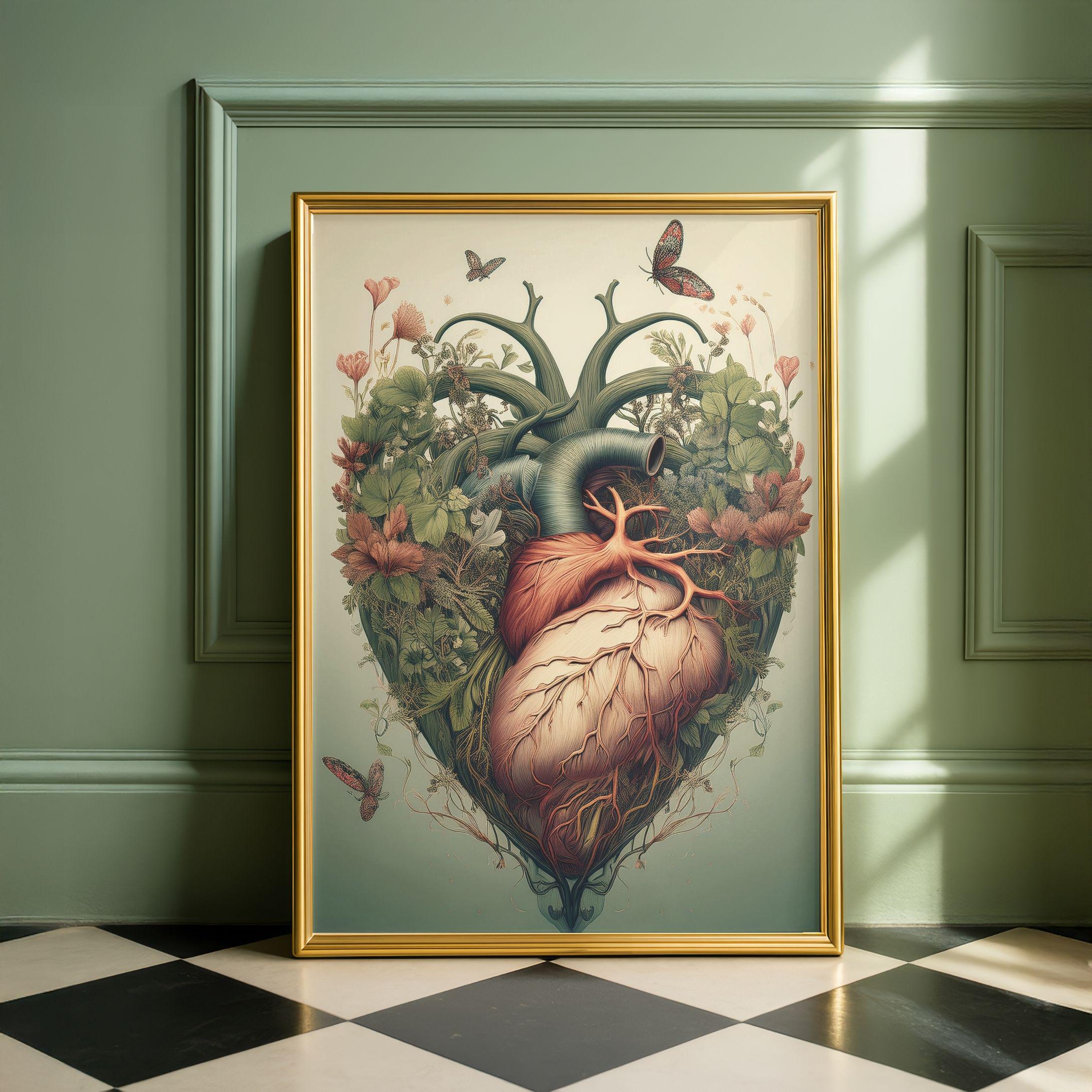 Botanical Anatomy Heart Art Print, Floral Heart Illustration - Etsy