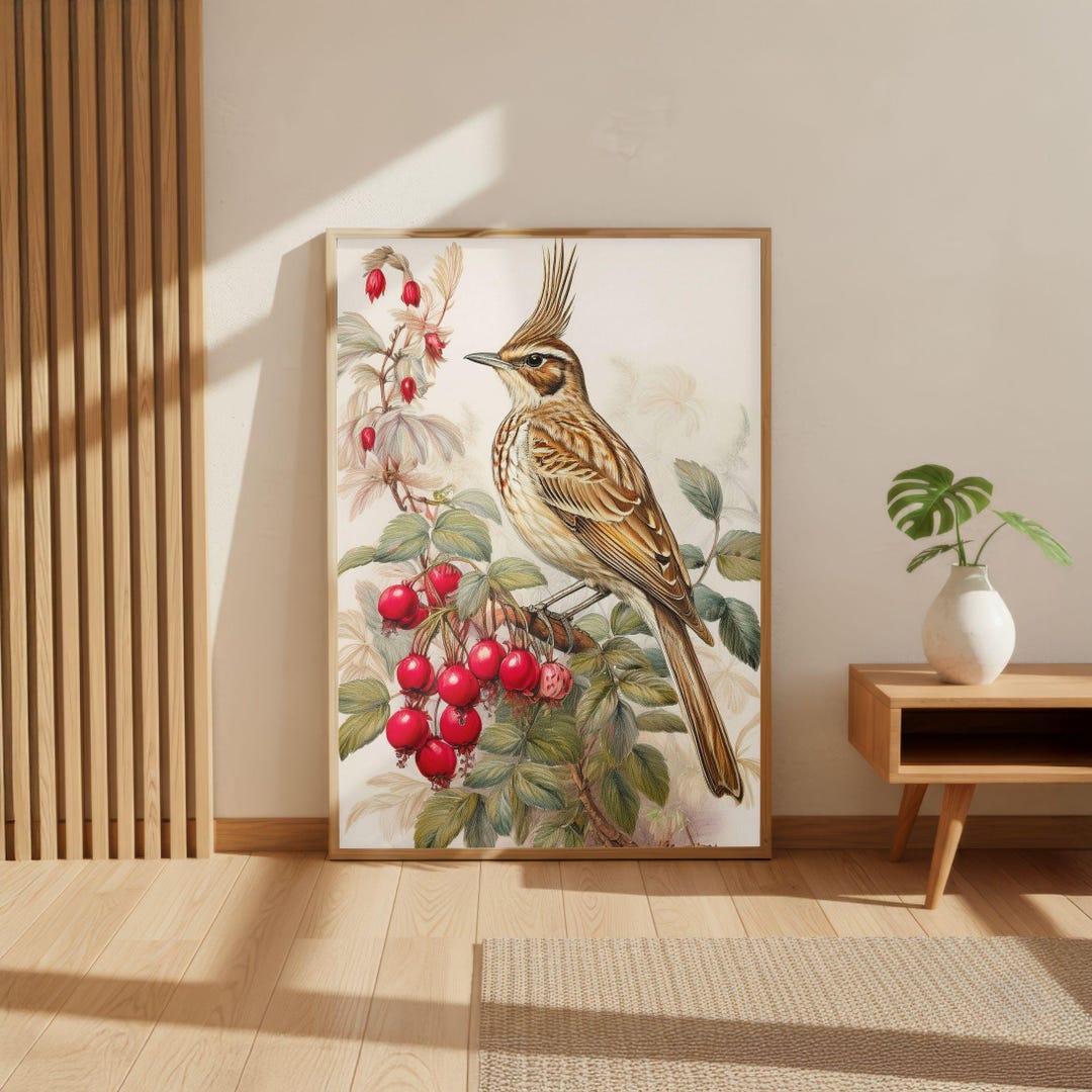 Vintage Bird Botanical Art Print, Cottagecore Wall Decor, Berry ...